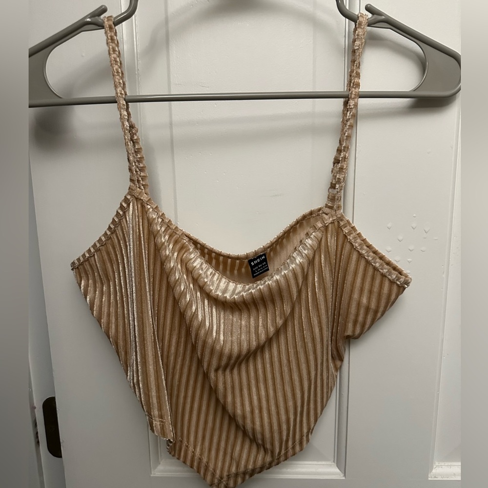 SHEIN Tan and White Asymmetrical Tie Front Camisole